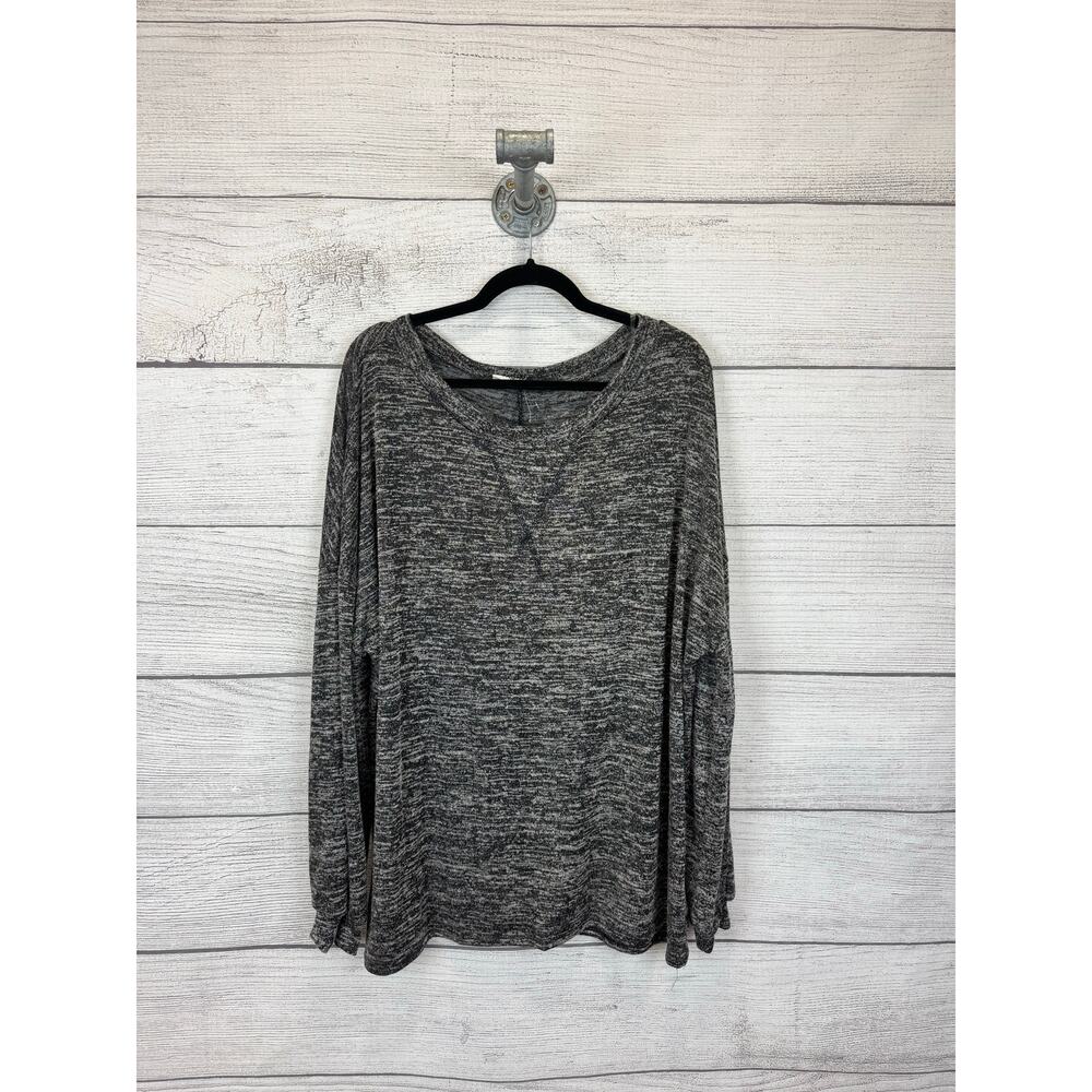 Haptics Plus Size Gray Black Heather Knit Long Sleeve Top Size 3X